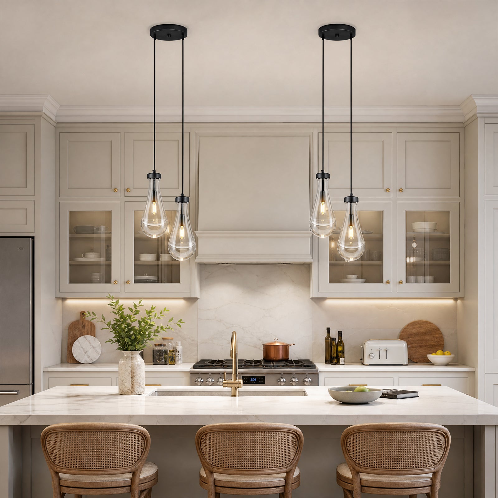 Raindrop Clear Solid Glass Adjustable Suspension Cord Pendant Light