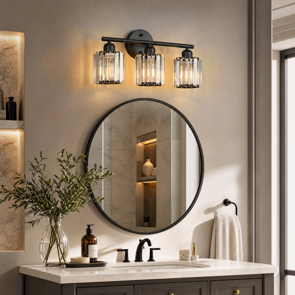 Modern Linear Fluted Crystal Bathroom Vanity Light