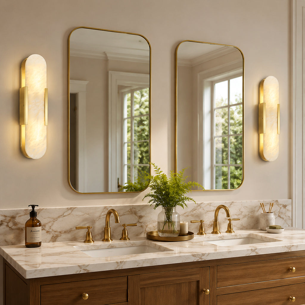 Minimal Luxury Elongated Oval Natural Alabaster Stone Wall Sconce