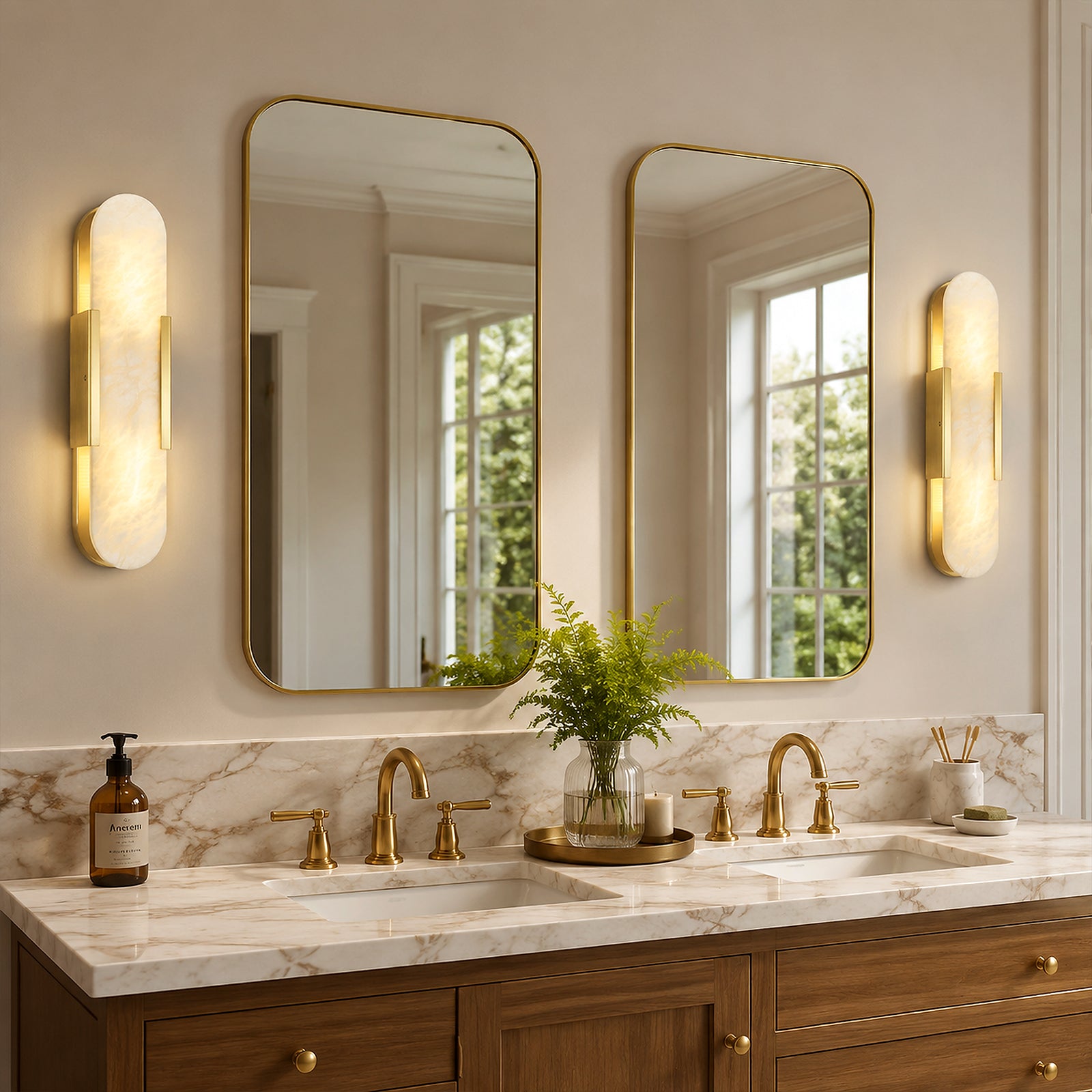 Minimal Luxury Elongated Oval Natural Alabaster Stone Wall Sconce