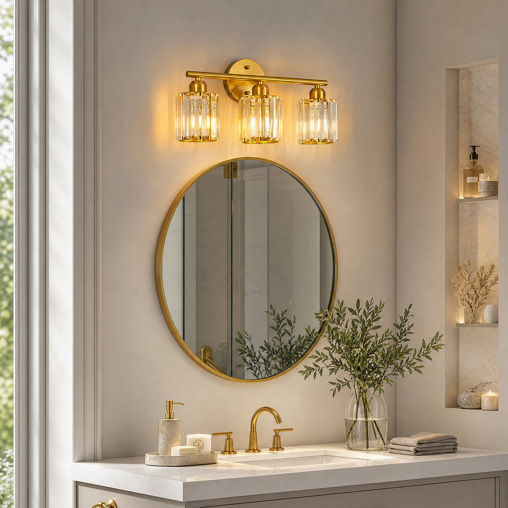 Modern Linear Fluted Crystal Bathroom Vanity Light