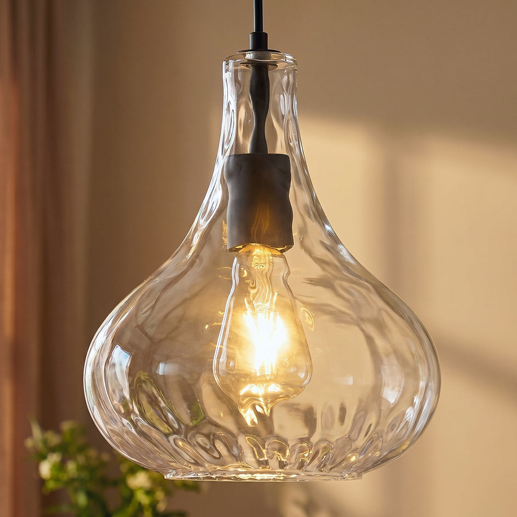 Modern Farmhouse Clear Teardrop Hammered Glass Pendant Light