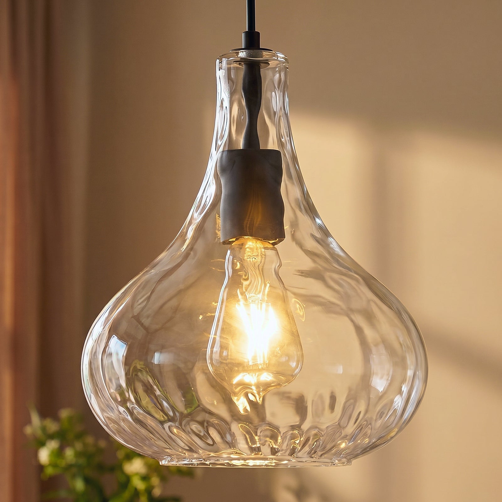 Modern Farmhouse Clear Teardrop Hammered Glass Pendant Light