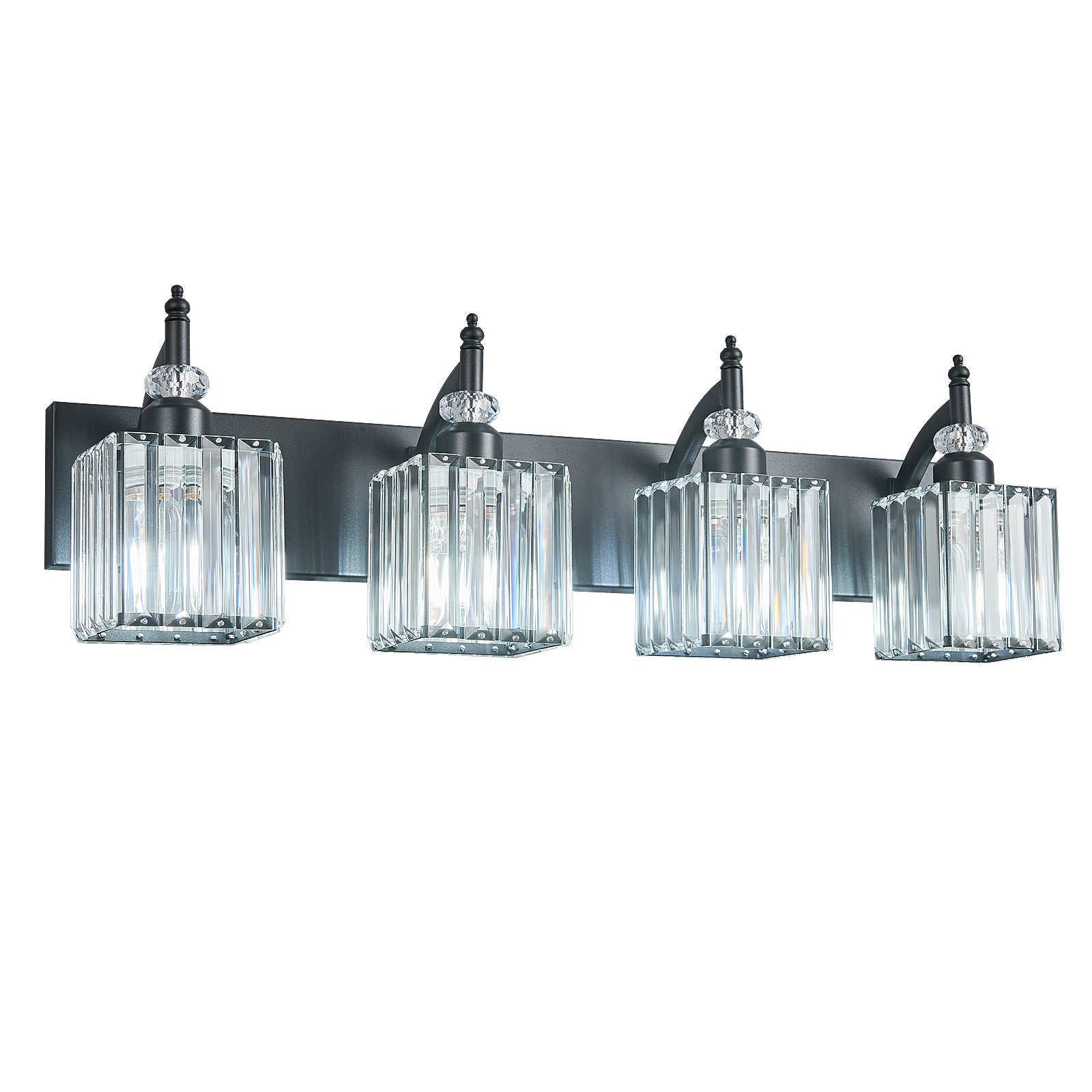 Transitional Luxury Square Prism Fluted Crystal Bathroom Vanity Light