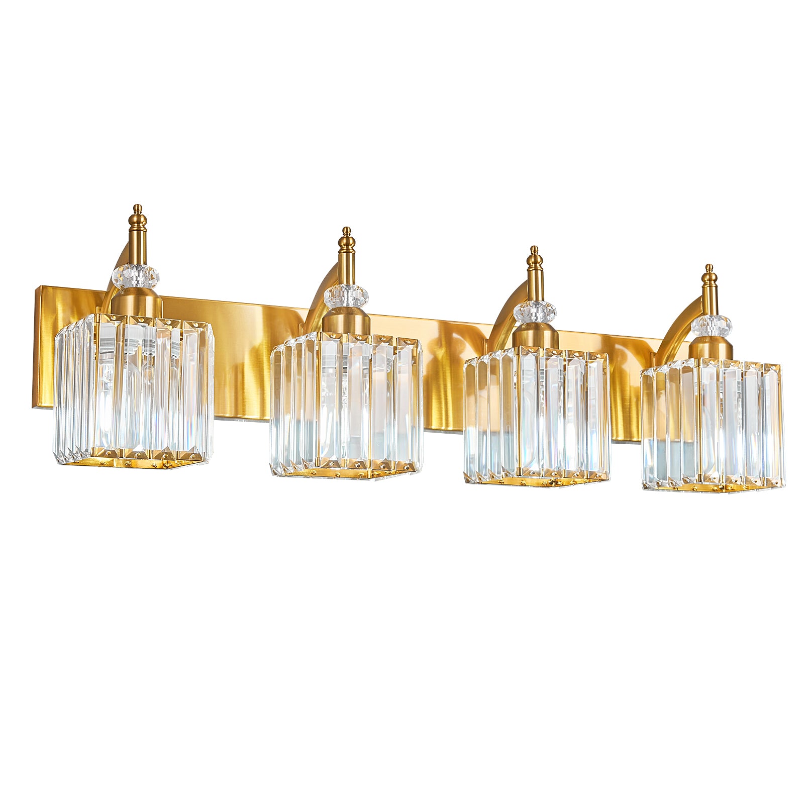 Transitional Luxury Square Prism Fluted Crystal Bathroom Vanity Light