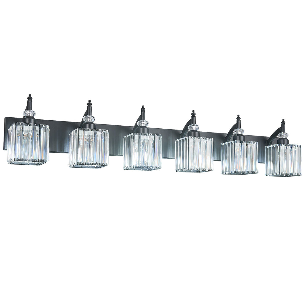 Transitional Luxury Square Prism Fluted Crystal Bathroom Vanity Light