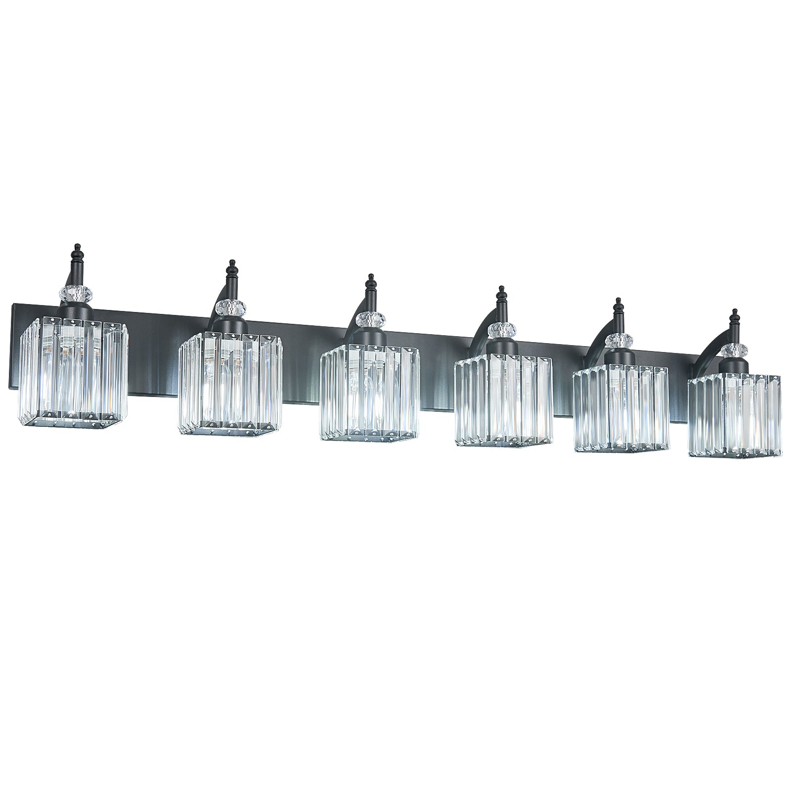 Transitional Luxury Square Prism Fluted Crystal Bathroom Vanity Light