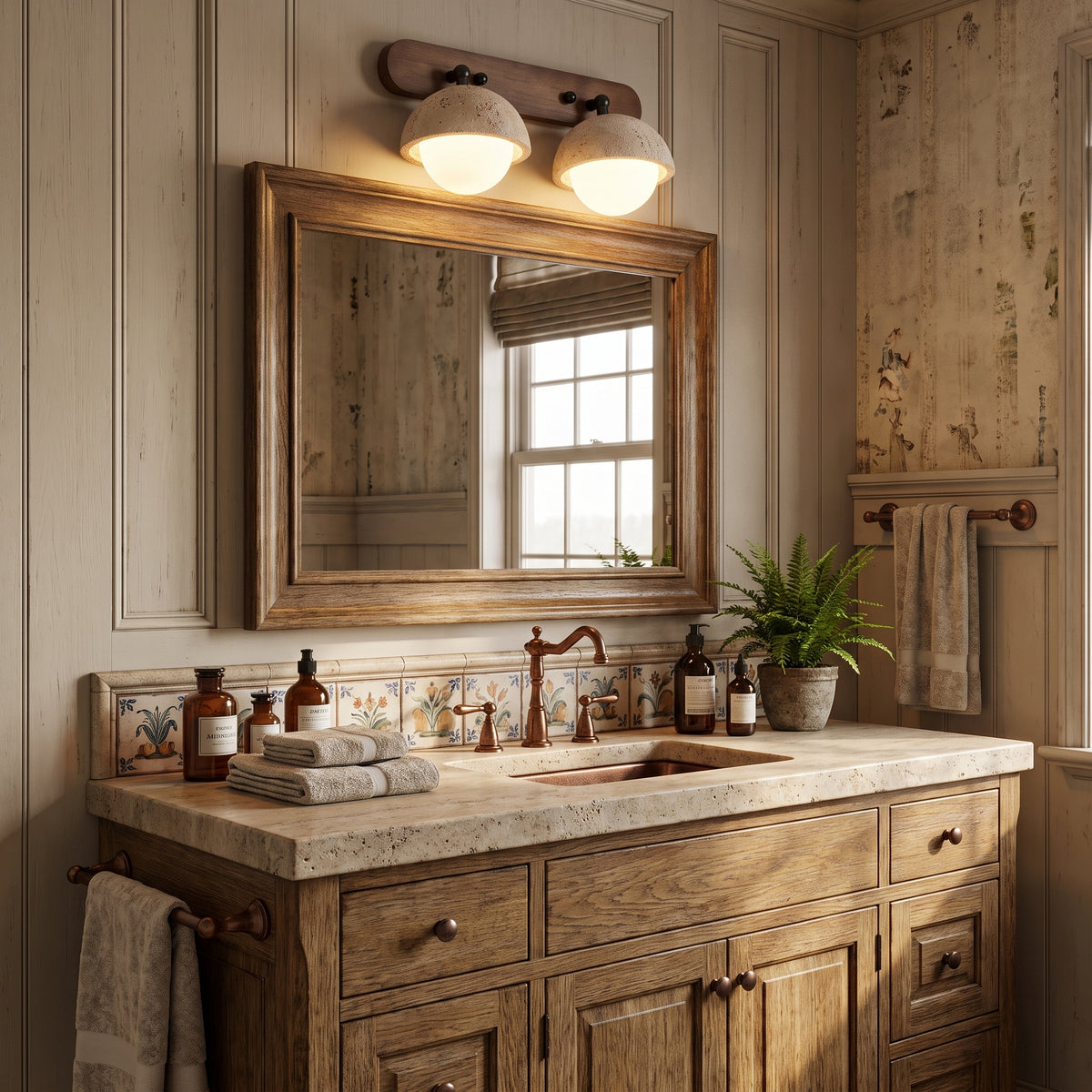 Wabi Sabi Dome Travertine Vanity Wall Sconce