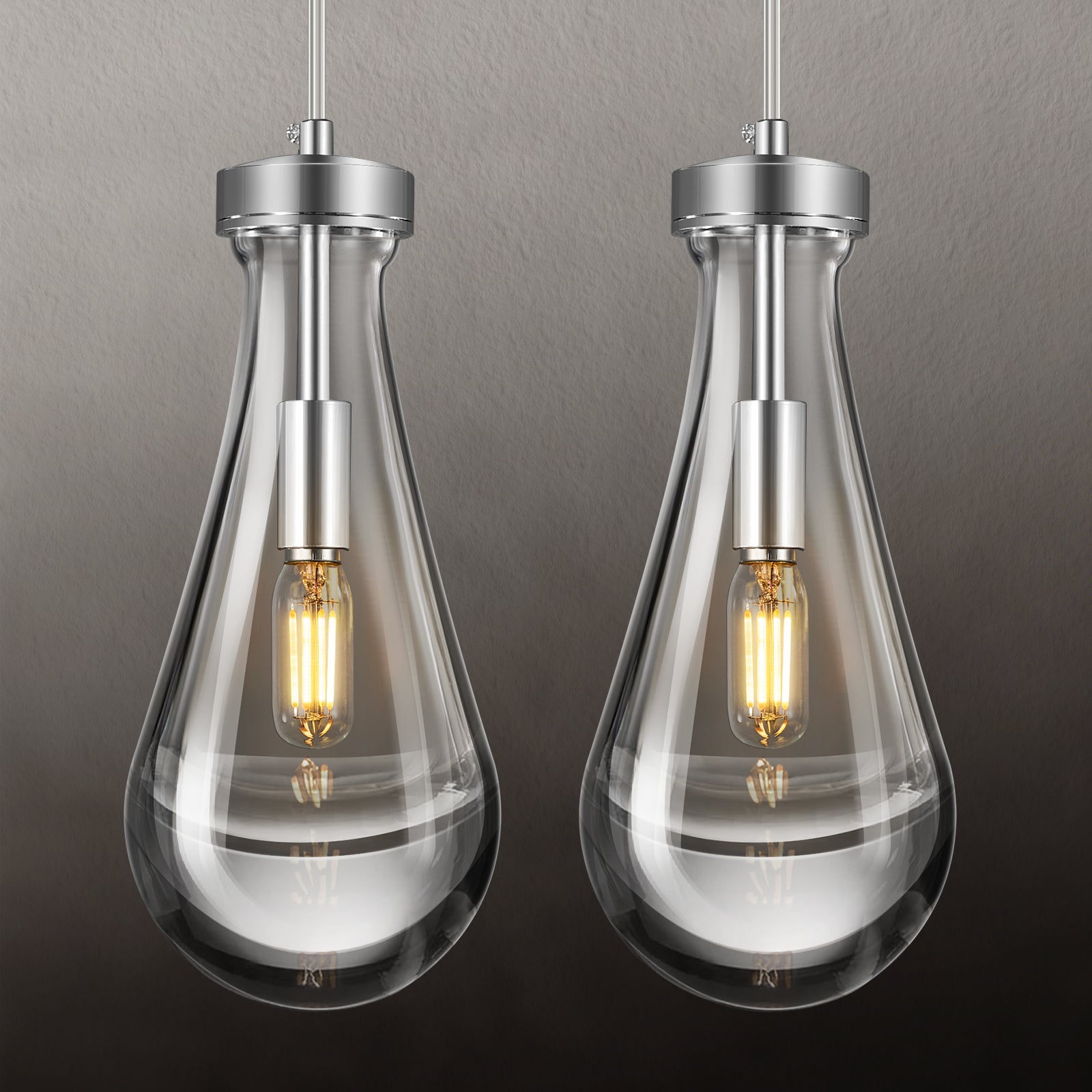 Raindrop Clear Solid Glass Adjustable Suspension Cord Pendant Light