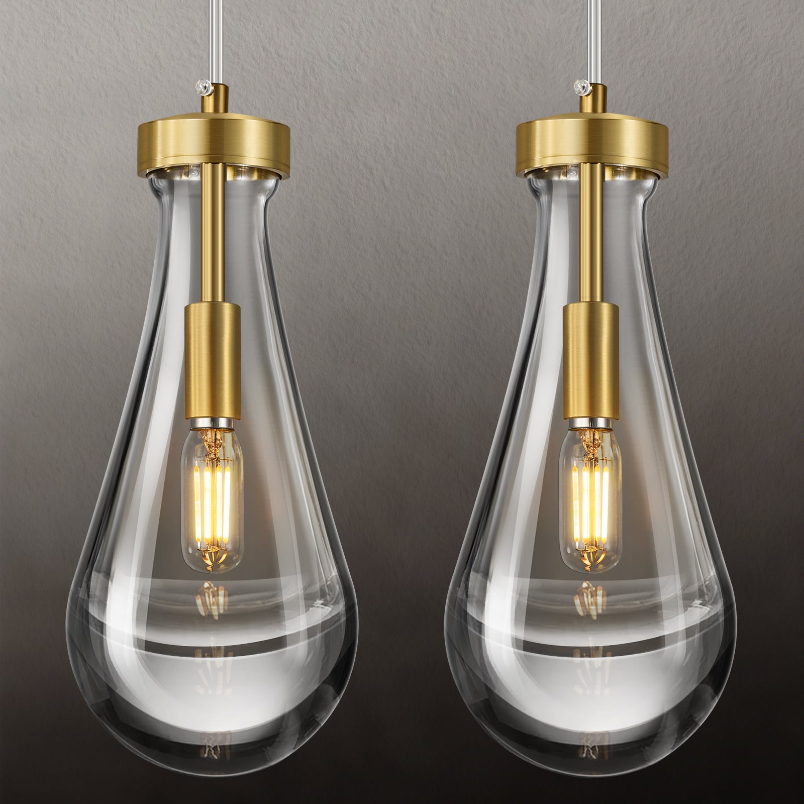 Raindrop Clear Solid Glass Adjustable Suspension Cord Pendant Light