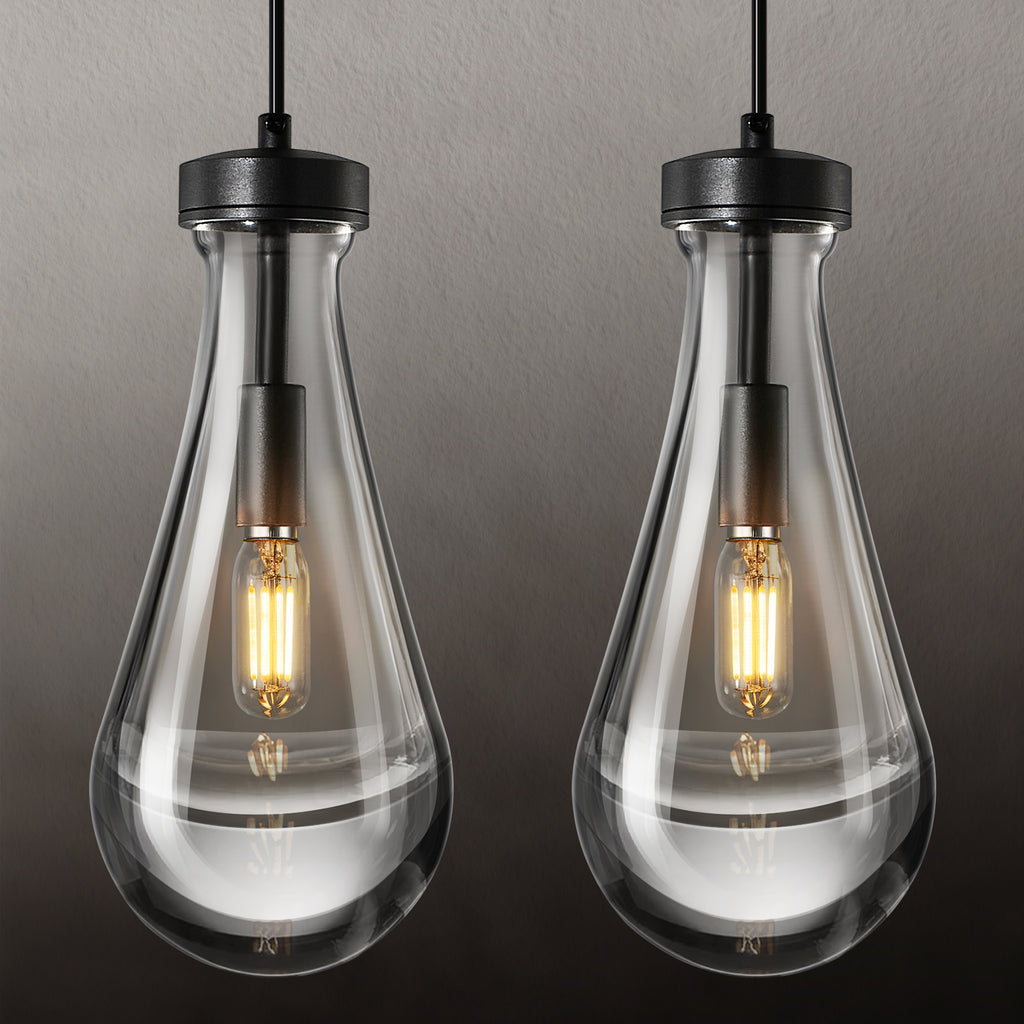 Raindrop Clear Solid Glass Adjustable Suspension Cord Pendant Light