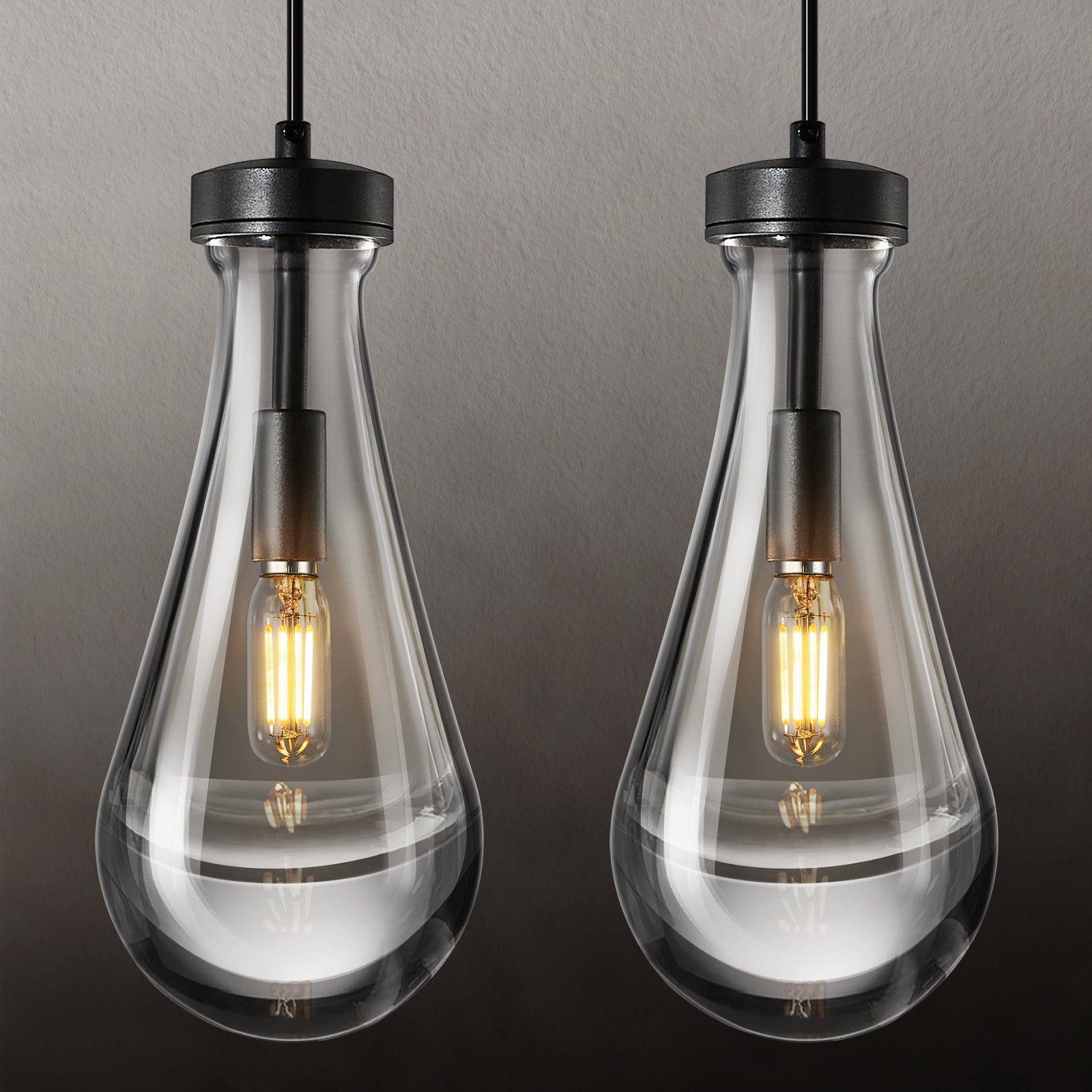 Raindrop Clear Solid Glass Adjustable Suspension Cord Pendant Light