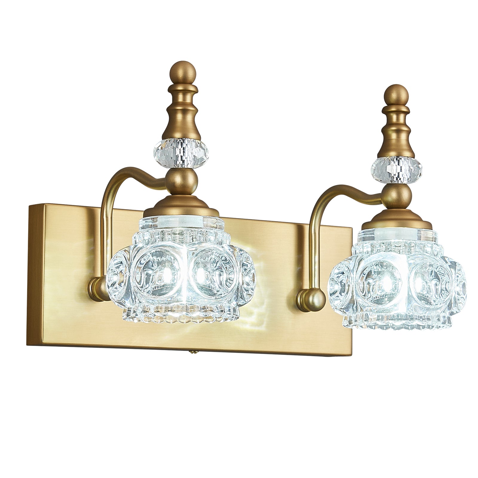 Vintage Embossed Textured Glass Curved Metal Arm Bathroom Vanity Light