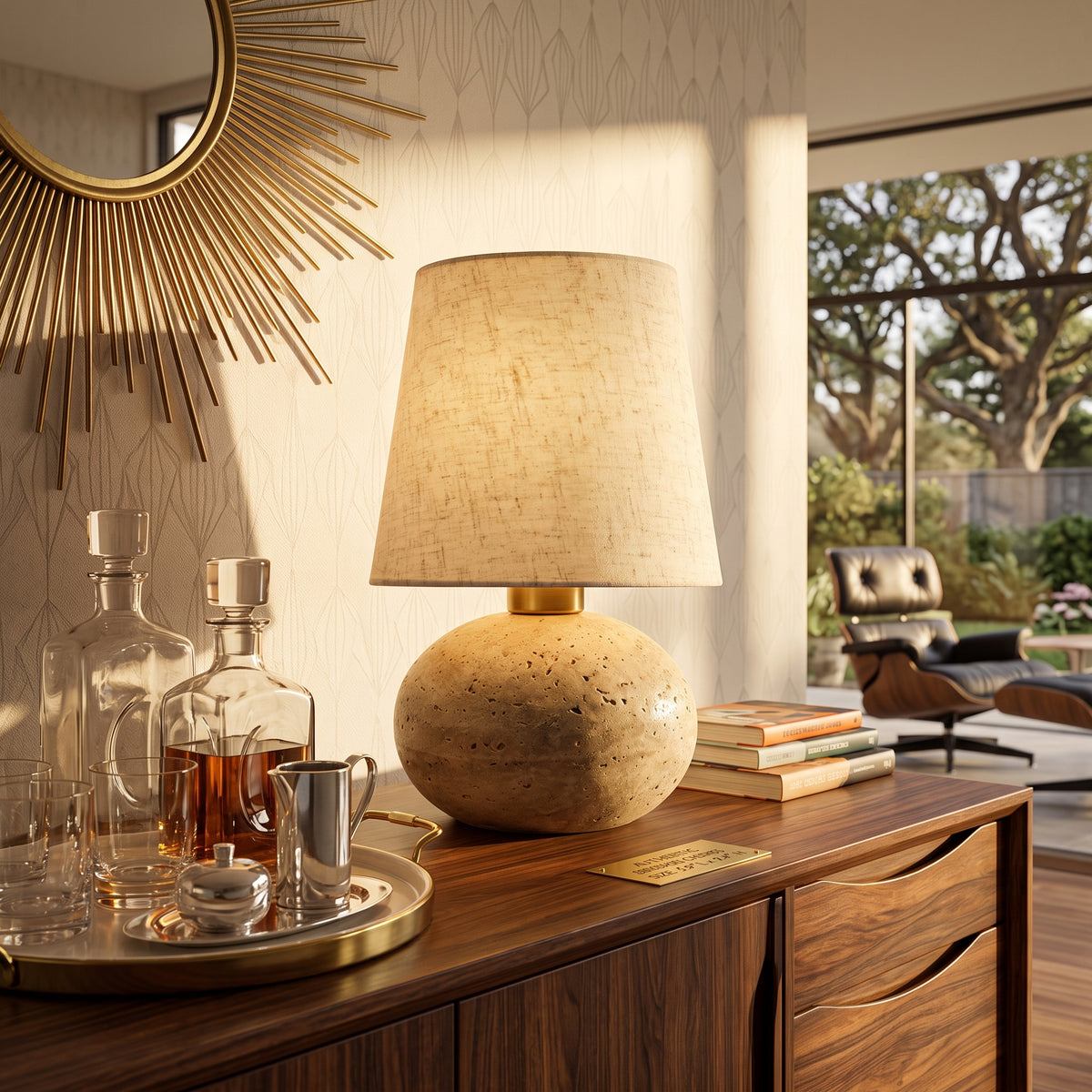 Wabi Sabi Spherical Travertine Table Lamp