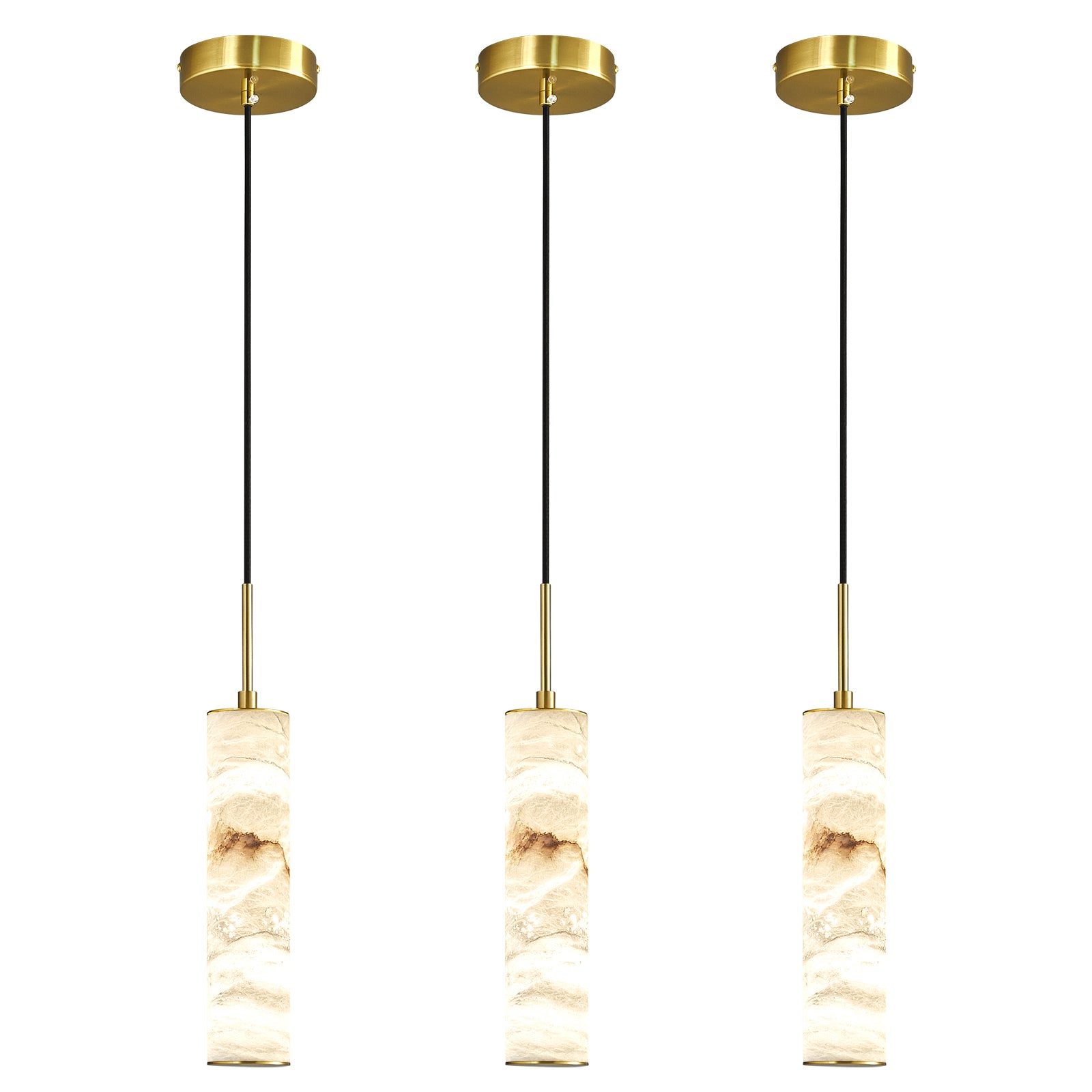 Natural Alabaster Marble Long Tube LED Pendant Light