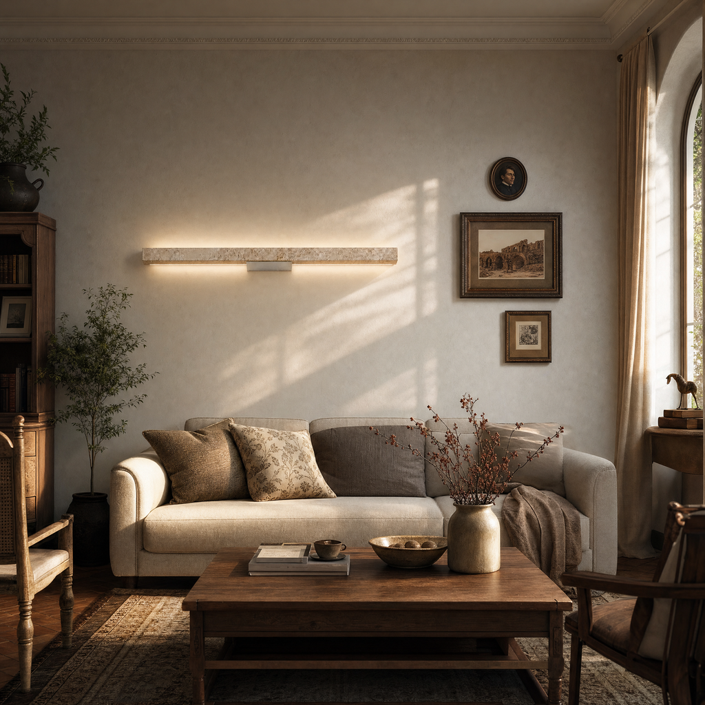 Wabi Sabi Long Linear Travertine LED Wall Sconce