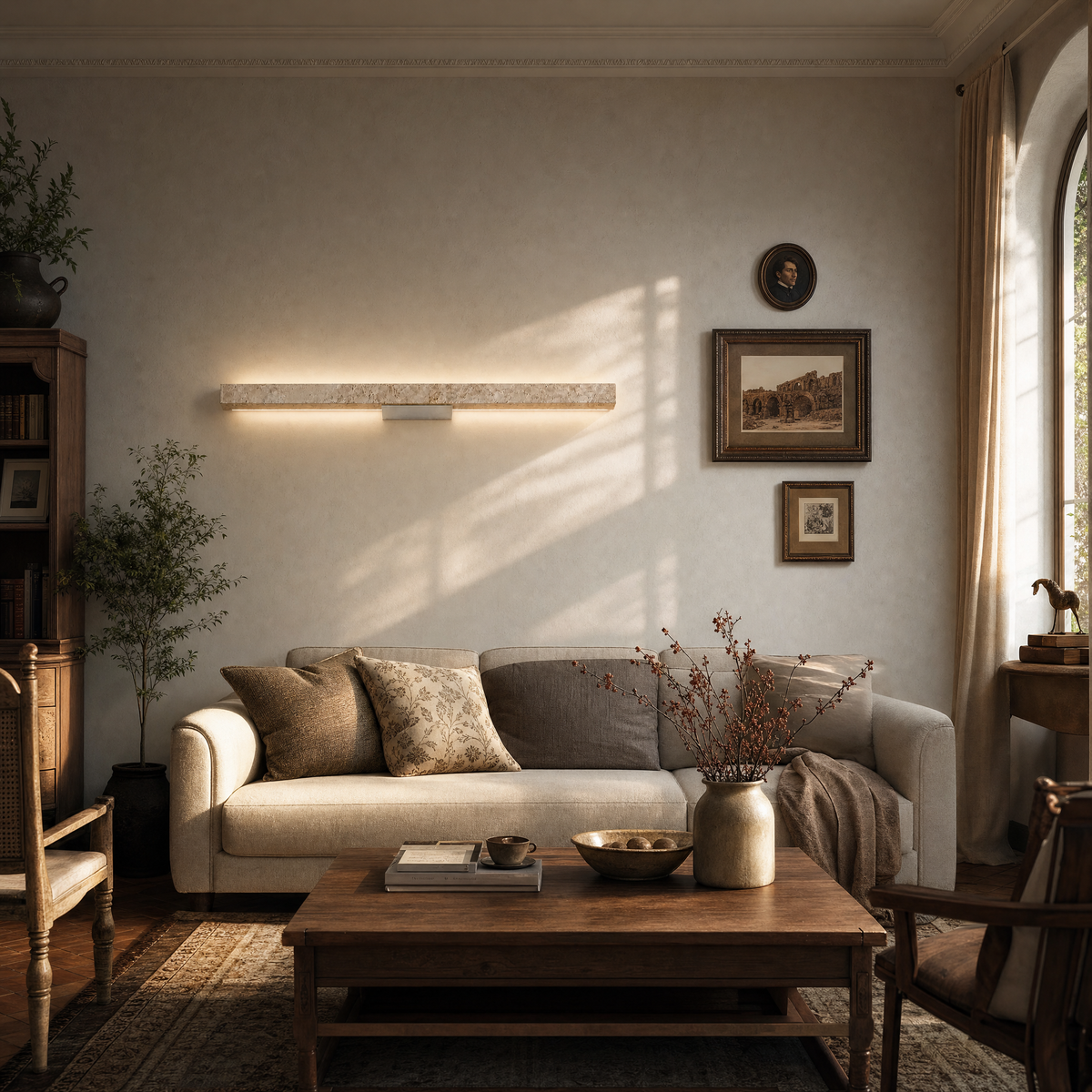 Wabi Sabi Long Linear Travertine LED Wall Sconce