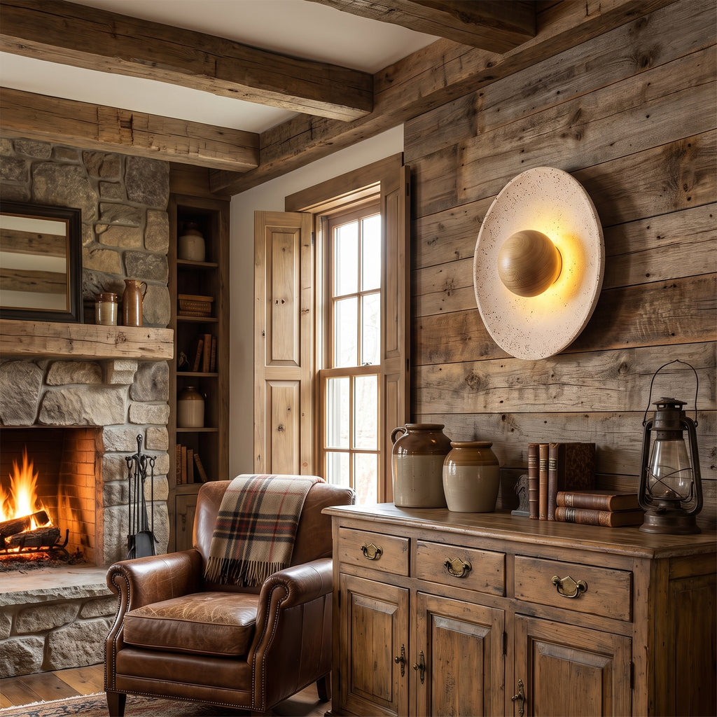 Wabi Sabi Disc-shaped Travertine Wall Sconce