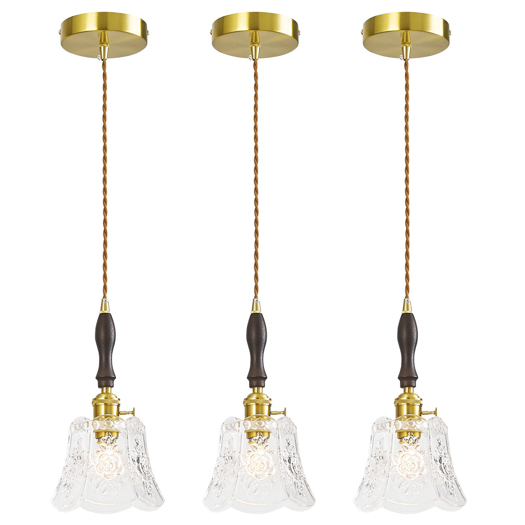French Country Embossed Rose Floral Glass Pendant Light