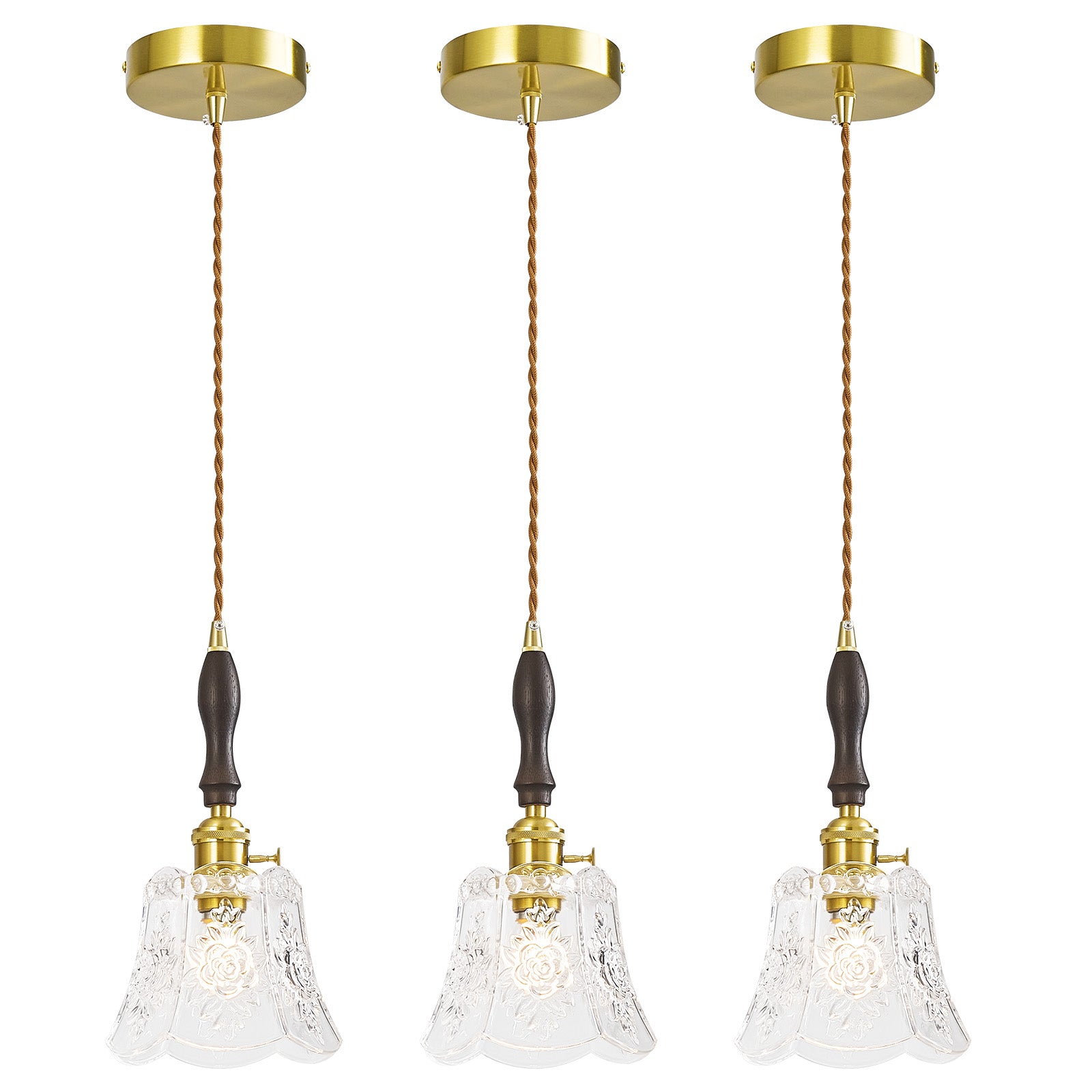 French Country Embossed Rose Floral Glass Pendant Light