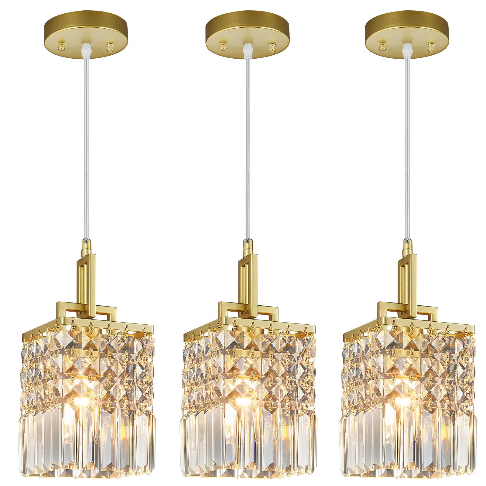 Contemporary Cylinder Prism Square Frame Crystal Pendant Light