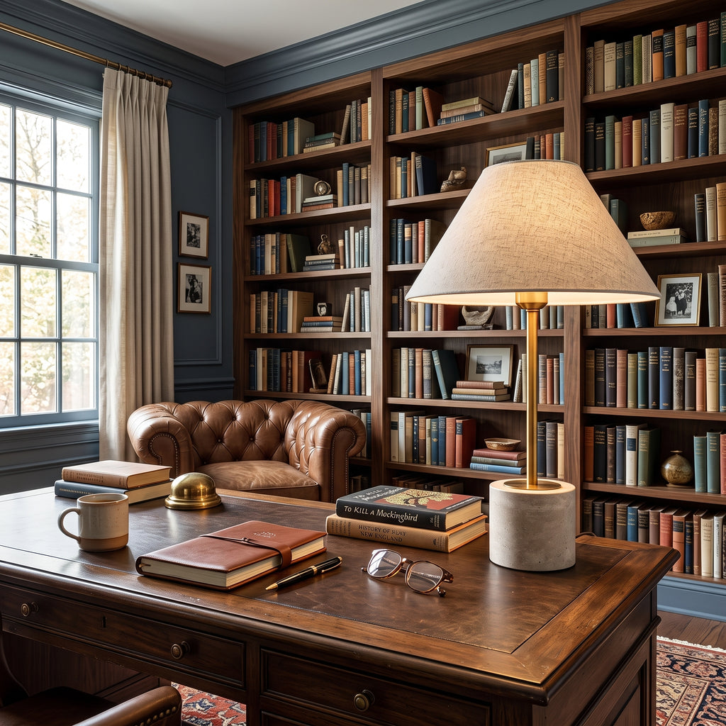 Wabi Sabi Conical Shade Travertine Table Lamp