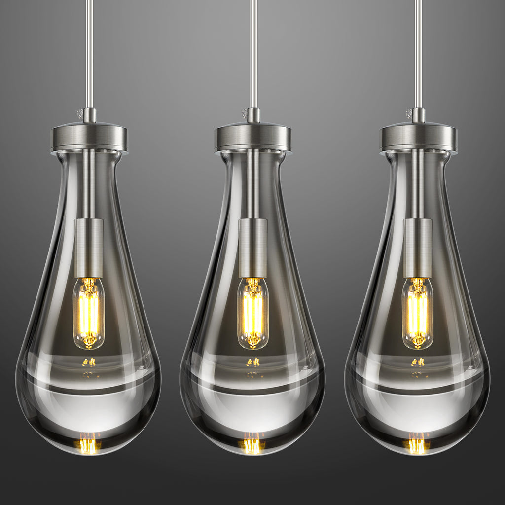 Raindrop Clear Solid Glass Adjustable Suspension Cord Pendant Light