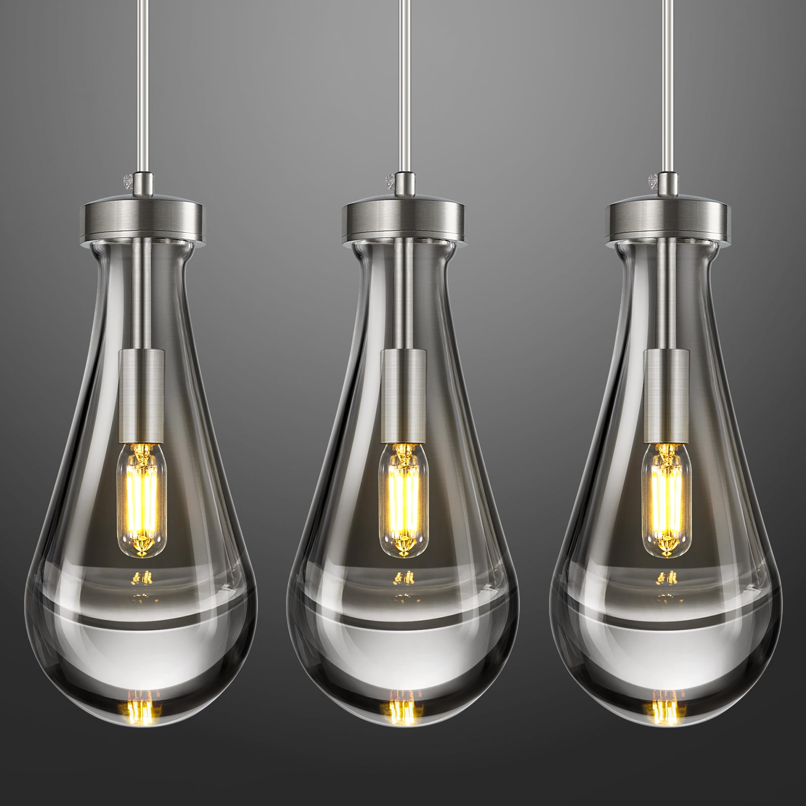Raindrop Clear Solid Glass Adjustable Suspension Cord Pendant Light
