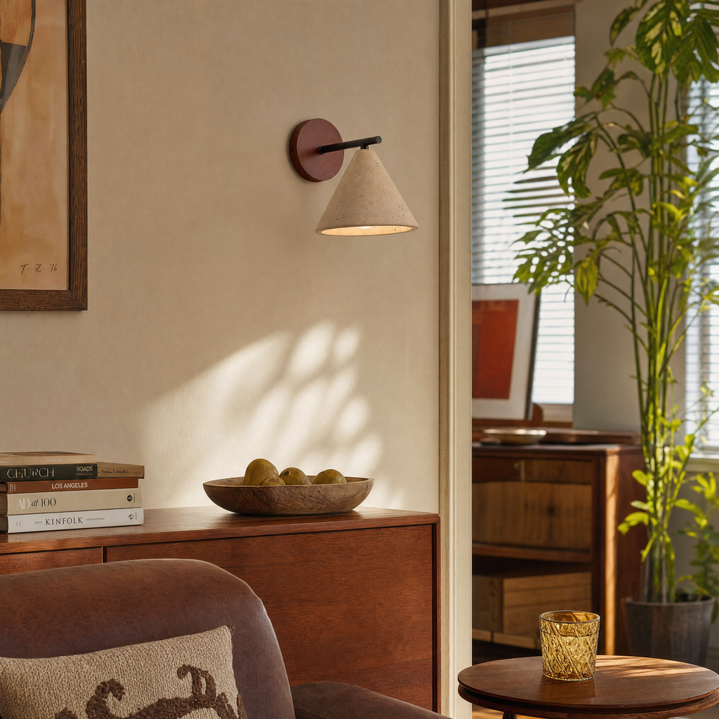 Wabi Sabi Conical Travertine Wall Sconce