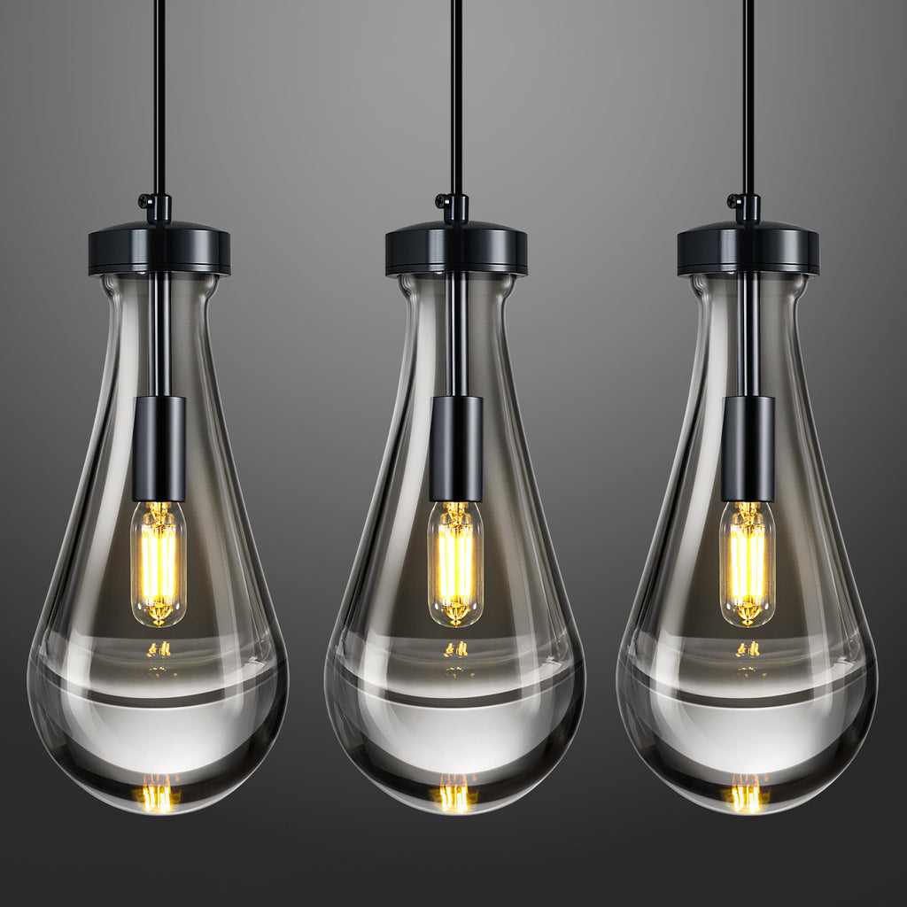 Raindrop Clear Solid Glass Adjustable Suspension Cord Pendant Light