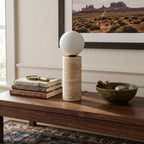 Wabi Sabi Globe Glass Travertine Table Lamp