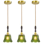 French Country Embossed Rose Floral Glass Pendant Light
