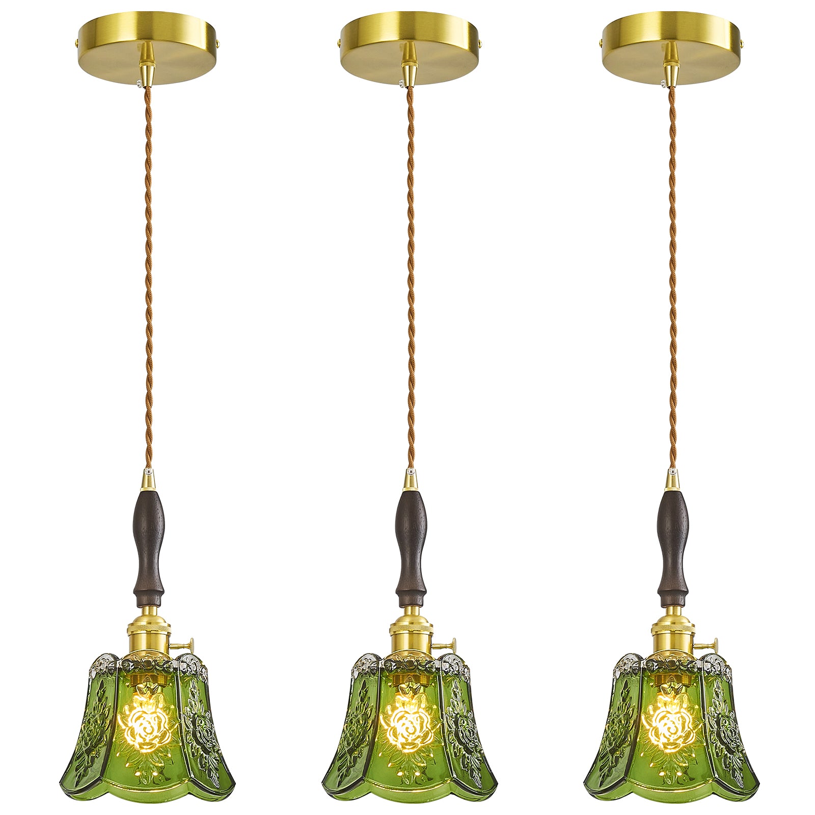 French Country Embossed Rose Floral Glass Pendant Light