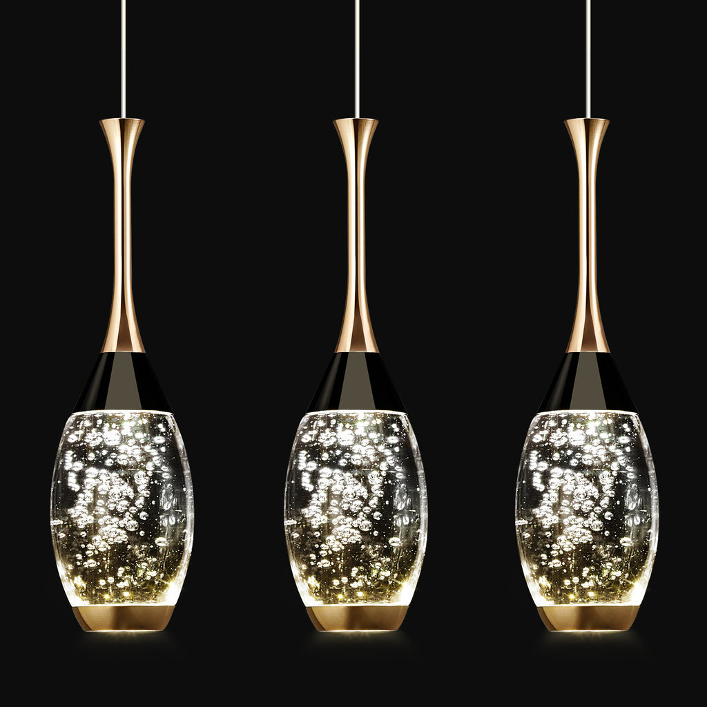 Mini Teardrop LED Black Gold Crystal Pendant Light