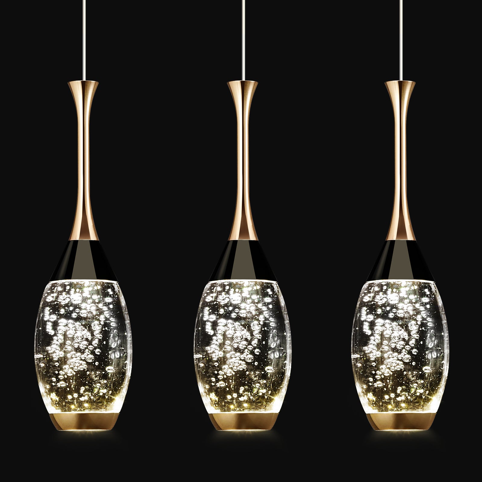Mini Teardrop LED Black Gold Crystal Pendant Light