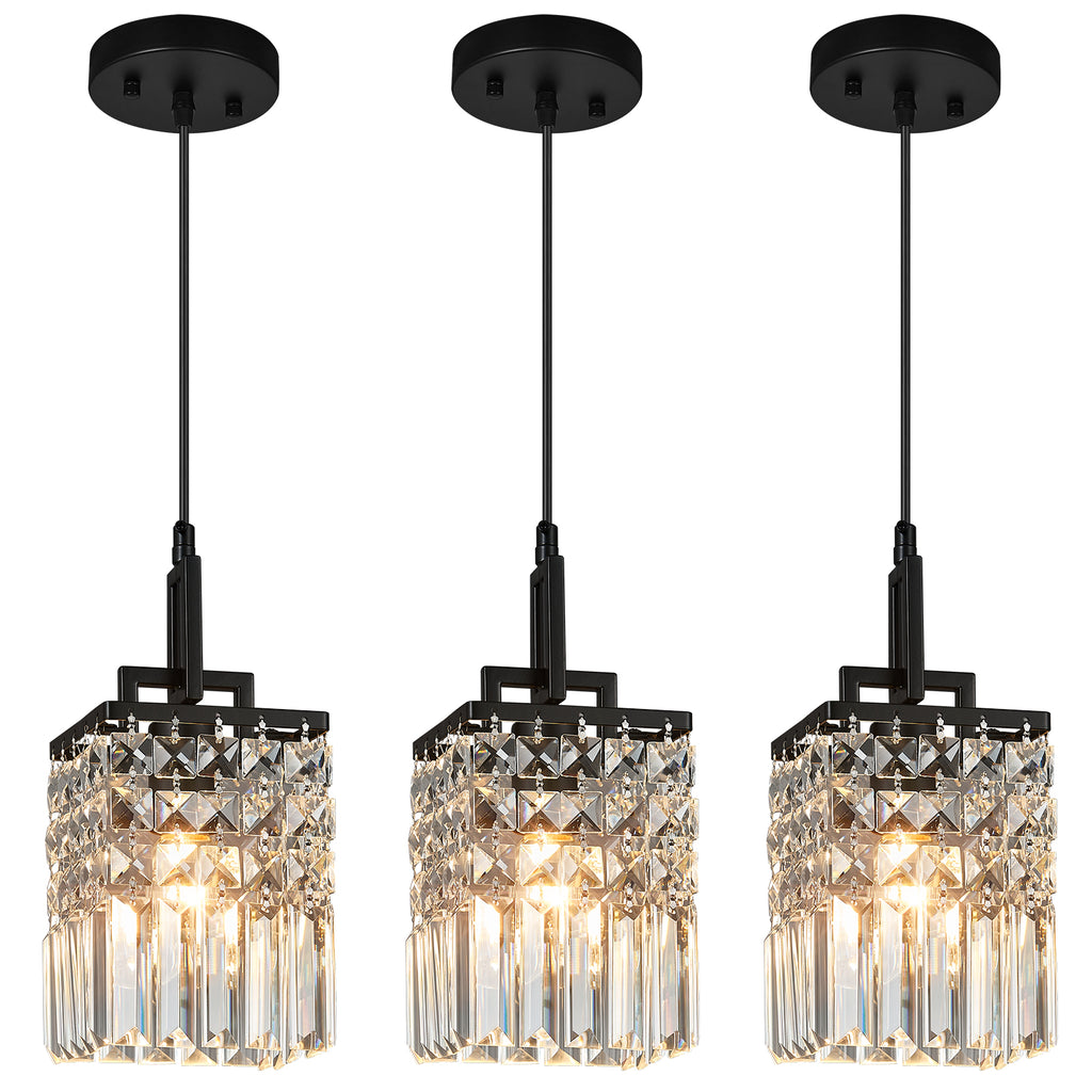 Contemporary Cylinder Prism Square Frame Crystal Pendant Light
