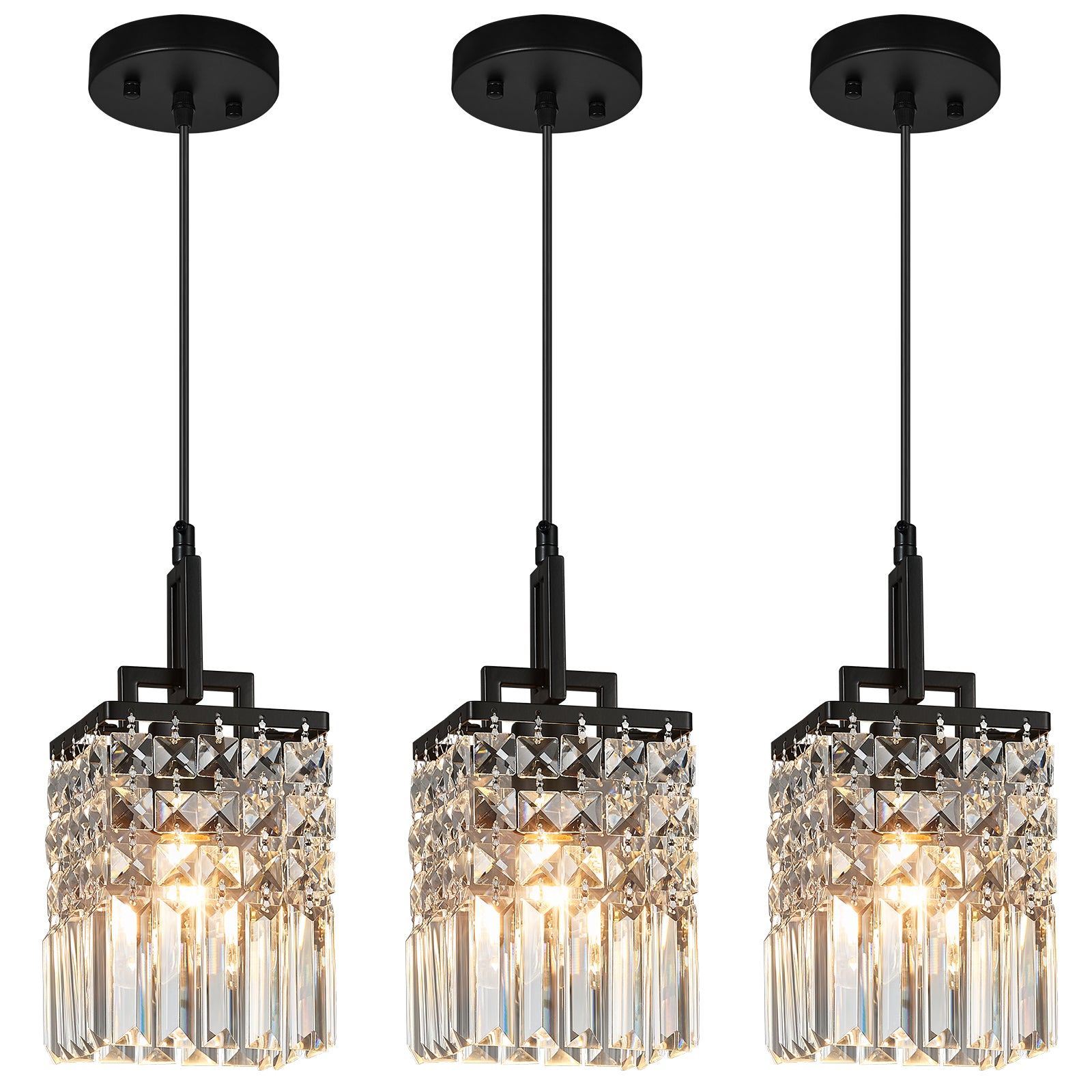 Contemporary Cylinder Prism Square Frame Crystal Pendant Light