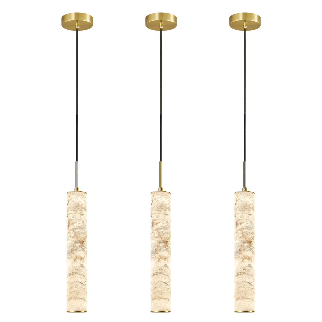 Natural Alabaster Marble Long Tube LED Pendant Light