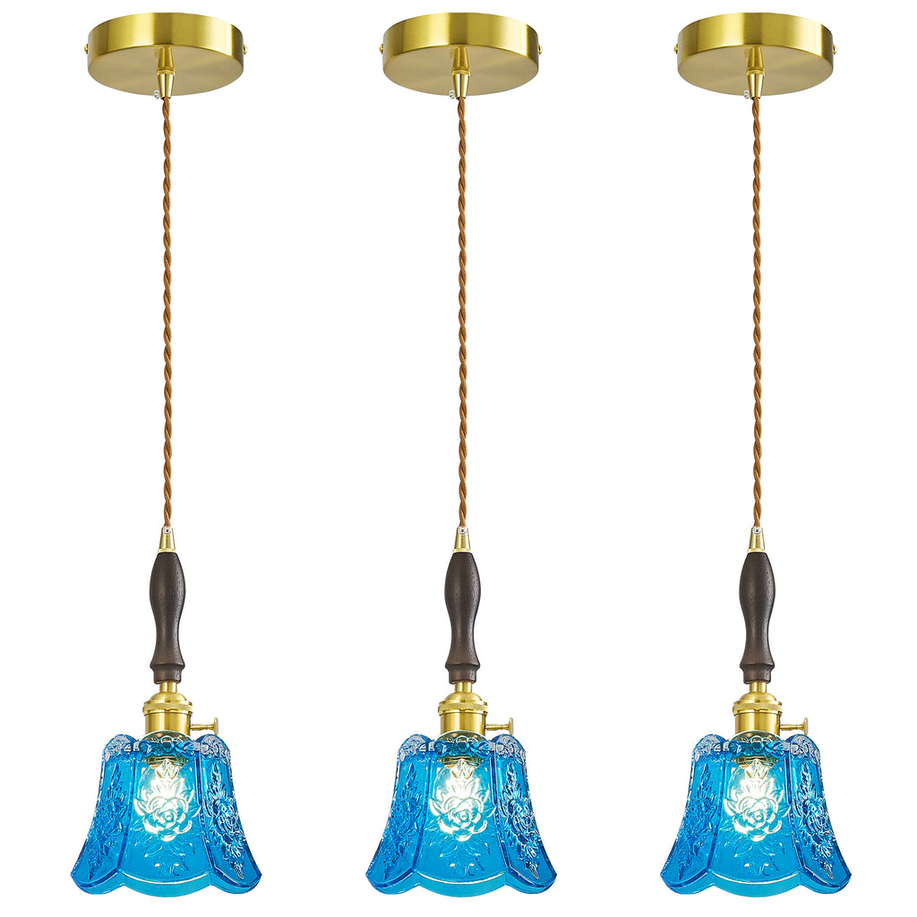 French Country Embossed Rose Floral Glass Pendant Light