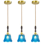 French Country Embossed Rose Floral Glass Pendant Light