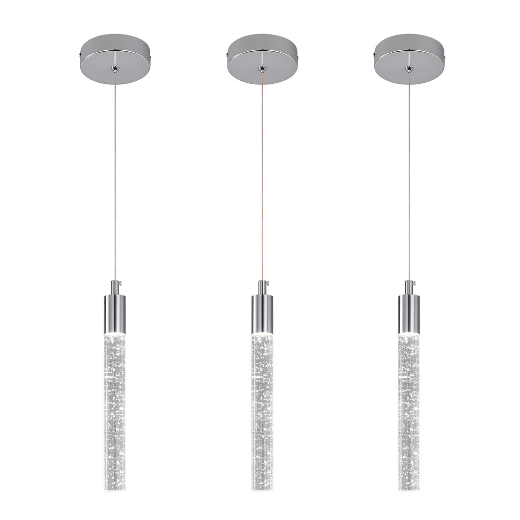 Modern Cylinder Bubble Linear Hanging Crystal LED Pendant Light