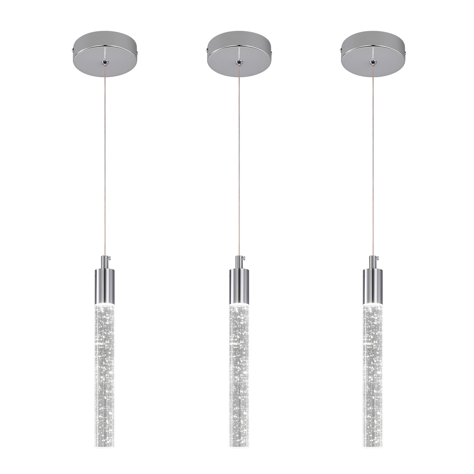 Modern Cylinder Bubble Linear Hanging Crystal LED Pendant Light
