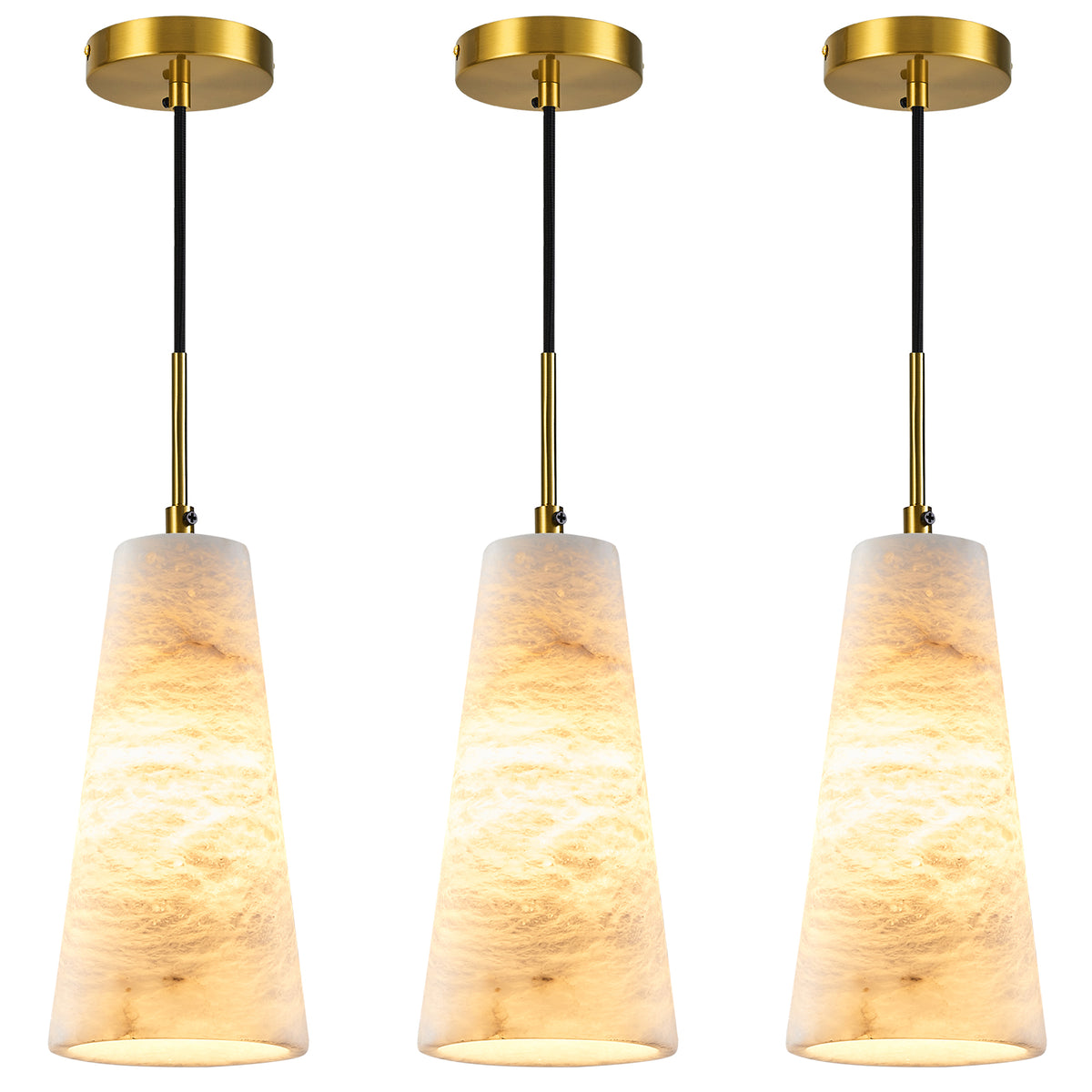 Modern Tapered Cone Natural Alabaster Single Pendant Light