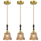 French Country Embossed Rose Floral Glass Pendant Light