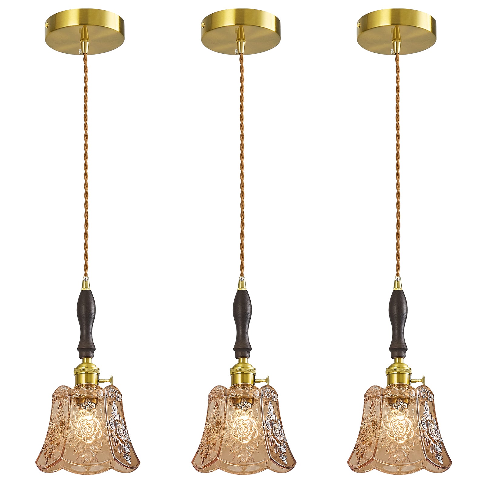 French Country Embossed Rose Floral Glass Pendant Light