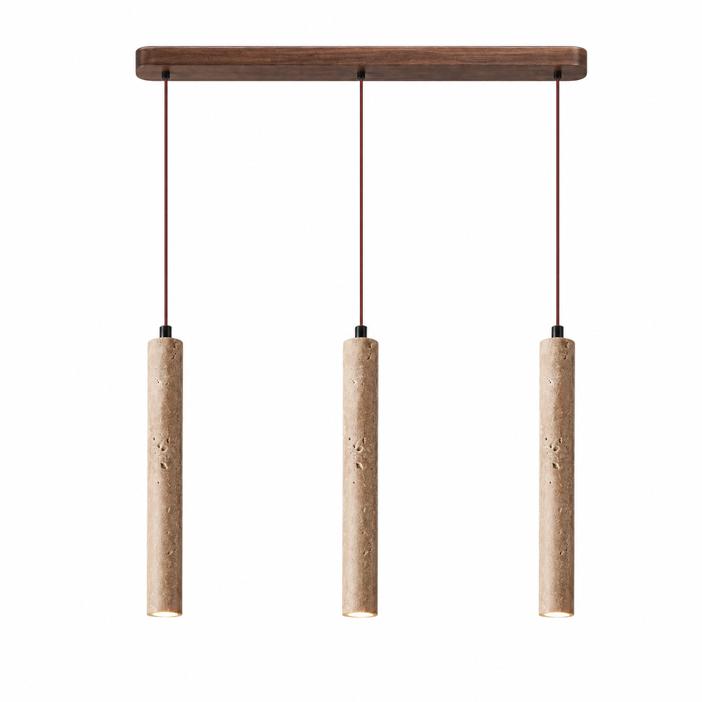 Modern Long Cylinder Travertine Wood Pendant Light