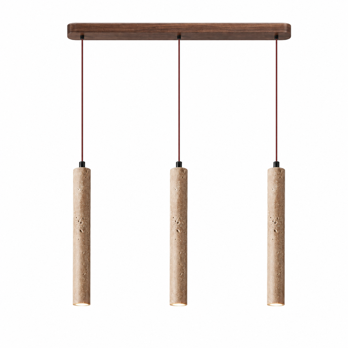 Modern Long Cylinder Travertine Wood Pendant Light