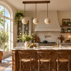 Modern Sphere Travertine Wood Pendant Light