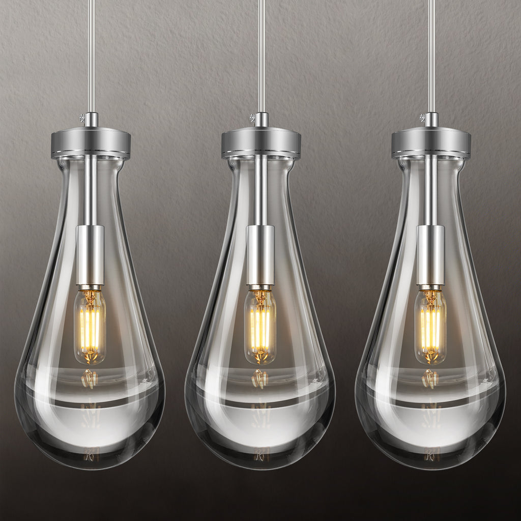 Raindrop Clear Solid Glass Adjustable Suspension Cord Pendant Light