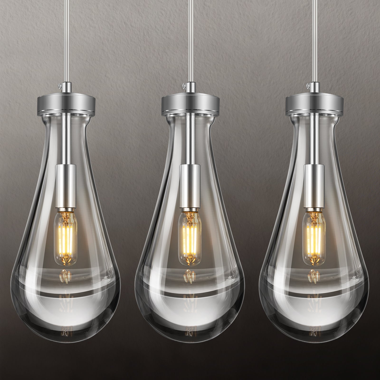Raindrop Clear Solid Glass Adjustable Suspension Cord Pendant Light